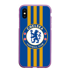 Чехол iPhone XS Max матовый FC Chelsea: Gold Lines, цвет: 3D-фиолетовый