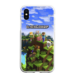 Чехол iPhone XS Max матовый Майнкрафт: Александр, цвет: 3D-белый