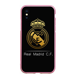 Чехол iPhone XS Max матовый FC Real Madrid: Gold Edition, цвет: 3D-розовый