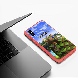 Чехол iPhone XS Max матовый Майнкрафт: Артём, цвет: 3D-красный — фото 2