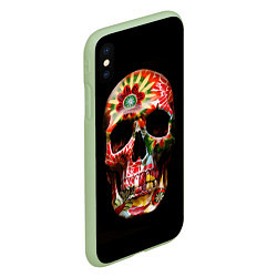 Чехол iPhone XS Max матовый Расписной череп, цвет: 3D-салатовый — фото 2