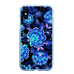 Чехол iPhone XS Max матовый Синяя хохлома, цвет: 3D-голубой