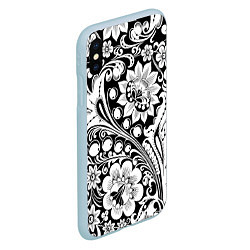 Чехол iPhone XS Max матовый Хохлома черно-белая, цвет: 3D-голубой — фото 2