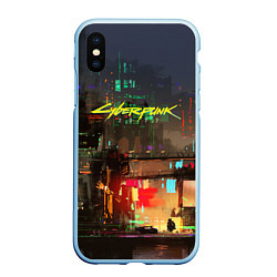 Чехол iPhone XS Max матовый Cyberpunk 2077: Night City, цвет: 3D-голубой