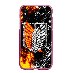 Чехол iPhone XS Max матовый АТАКА ТИТАНОВ, цвет: 3D-малиновый