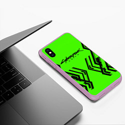 Чехол iPhone XS Max матовый Cyberpunk 2077: Acid Green, цвет: 3D-сиреневый — фото 2