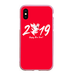 Чехол iPhone XS Max матовый Happy New Year 2019, цвет: 3D-розовый