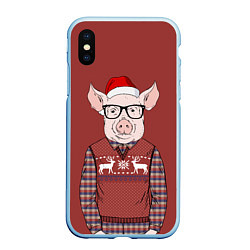 Чехол iPhone XS Max матовый New Year: Pink Piggy, цвет: 3D-голубой