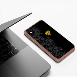 Чехол iPhone XS Max матовый Герб России и орнамент, цвет: 3D-коричневый — фото 2