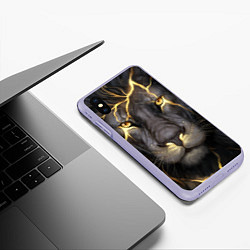 Чехол iPhone XS Max матовый Лев с молнией, цвет: 3D-светло-сиреневый — фото 2