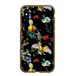 Чехол iPhone XS Max матовый Попугаи, цвет: 3D-коричневый