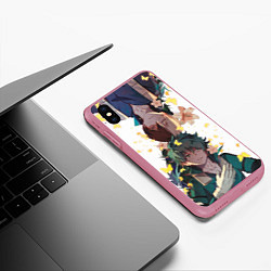 Чехол iPhone XS Max матовый My Hero Academia парни с цветами, цвет: 3D-малиновый — фото 2