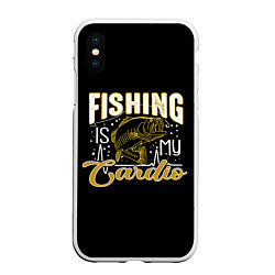 Чехол iPhone XS Max матовый Fishing is my Cardio, цвет: 3D-белый
