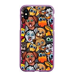 Чехол iPhone XS Max матовый Веселые собаки, цвет: 3D-фиолетовый