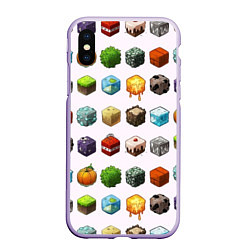 Чехол iPhone XS Max матовый Minecraft Cubes, цвет: 3D-светло-сиреневый