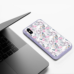 Чехол iPhone XS Max матовый Тропические фламинго, цвет: 3D-светло-сиреневый — фото 2