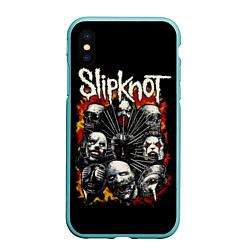 Чехол iPhone XS Max матовый Slipknot: Faces, цвет: 3D-мятный