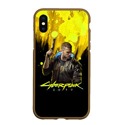 Чехол iPhone XS Max матовый Cyberpunk 2077, цвет: 3D-коричневый