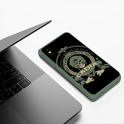 Чехол iPhone XS Max матовый Вархаммер - Cadia skull, цвет: 3D-темно-зеленый — фото 2