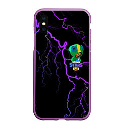 Чехол iPhone XS Max матовый Brawl Stars LEON, цвет: 3D-фиолетовый