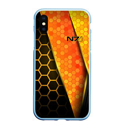 Чехол iPhone XS Max матовый Mass Effect N7, цвет: 3D-голубой