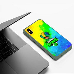 Чехол iPhone XS Max матовый BRAWL STARS LEON, цвет: 3D-темно-зеленый — фото 2