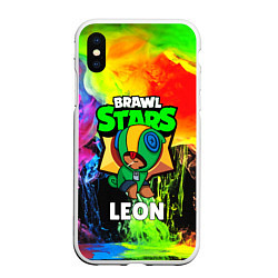 Чехол iPhone XS Max матовый BRAWL STARS LEON, цвет: 3D-белый