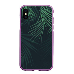 Чехол iPhone XS Max матовый Пальмовый узор, цвет: 3D-фиолетовый