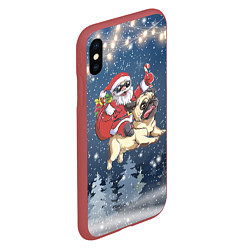 Чехол iPhone XS Max матовый Санта едет на мопсе, цвет: 3D-красный — фото 2