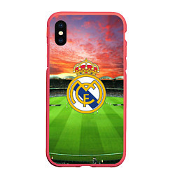 Чехол iPhone XS Max матовый FC Real Madrid, цвет: 3D-красный