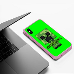 Чехол iPhone XS Max матовый MINECRAFT CREEPER, цвет: 3D-розовый — фото 2