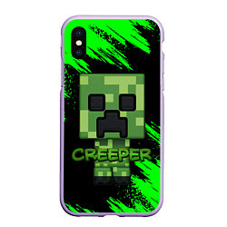 Чехол iPhone XS Max матовый MINECRAFT CREEPER, цвет: 3D-светло-сиреневый