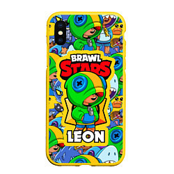 Чехол iPhone XS Max матовый BRAWL STARS LEON, цвет: 3D-желтый