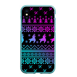 Чехол iPhone XS Max матовый FORTNITE НОВОГОДНИЙ, цвет: 3D-мятный