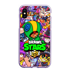 Чехол iPhone XS Max матовый BRAWL STARS LEON, цвет: 3D-светло-сиреневый