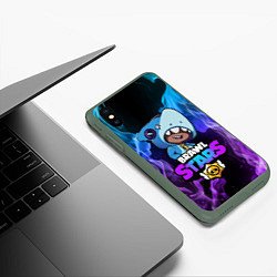 Чехол iPhone XS Max матовый Brawl Stars LEON SHARK, цвет: 3D-темно-зеленый — фото 2