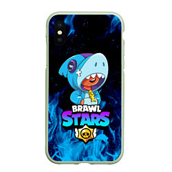 Чехол iPhone XS Max матовый BRAWL STARS LEON SHARK, цвет: 3D-салатовый