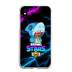 Чехол iPhone XS Max матовый BRAWL STARS LEON SHARK, цвет: 3D-белый