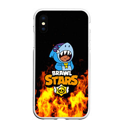 Чехол iPhone XS Max матовый BRAWL STARS LEON SHARK, цвет: 3D-белый