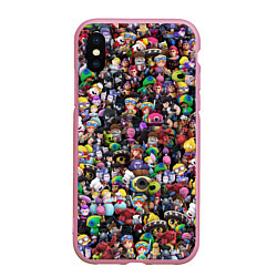 Чехол iPhone XS Max матовый Brawl Stars персонажи, цвет: 3D-розовый