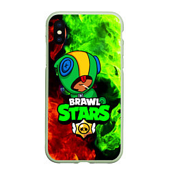 Чехол iPhone XS Max матовый BRAWL STARS LEON, цвет: 3D-салатовый