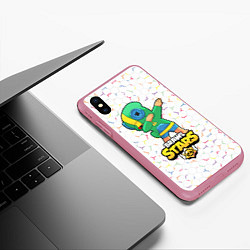 Чехол iPhone XS Max матовый Brawl Stars Leon, Dab, цвет: 3D-малиновый — фото 2