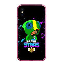 Чехол iPhone XS Max матовый Brawl Stars LEON, цвет: 3D-малиновый