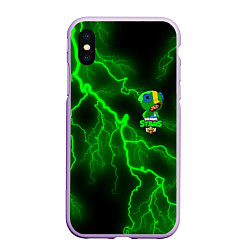 Чехол iPhone XS Max матовый Brawl Stars LEON, цвет: 3D-сиреневый