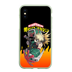 Чехол iPhone XS Max матовый MY HERO ACADEMIA яркое пламя, цвет: 3D-салатовый