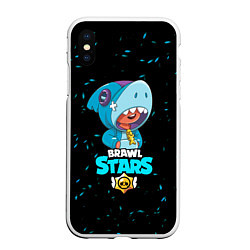 Чехол iPhone XS Max матовый Brawl stars leon shark, цвет: 3D-белый