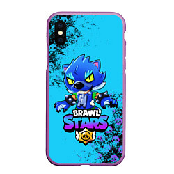 Чехол iPhone XS Max матовый Brawl Stars LEON, цвет: 3D-фиолетовый