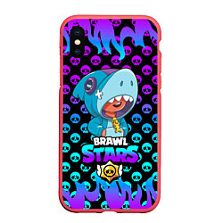 Чехол iPhone XS Max матовый Brawl stars leon shark, цвет: 3D-красный