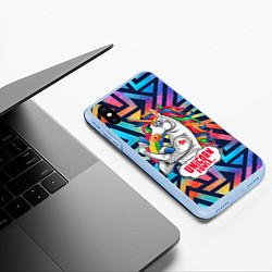 Чехол iPhone XS Max матовый Unicorn Power Единорог, цвет: 3D-голубой — фото 2