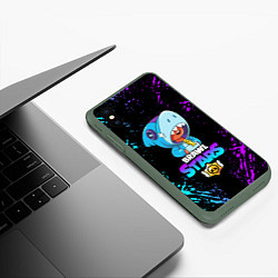 Чехол iPhone XS Max матовый BRAWL STARS LEON SHARK, цвет: 3D-темно-зеленый — фото 2